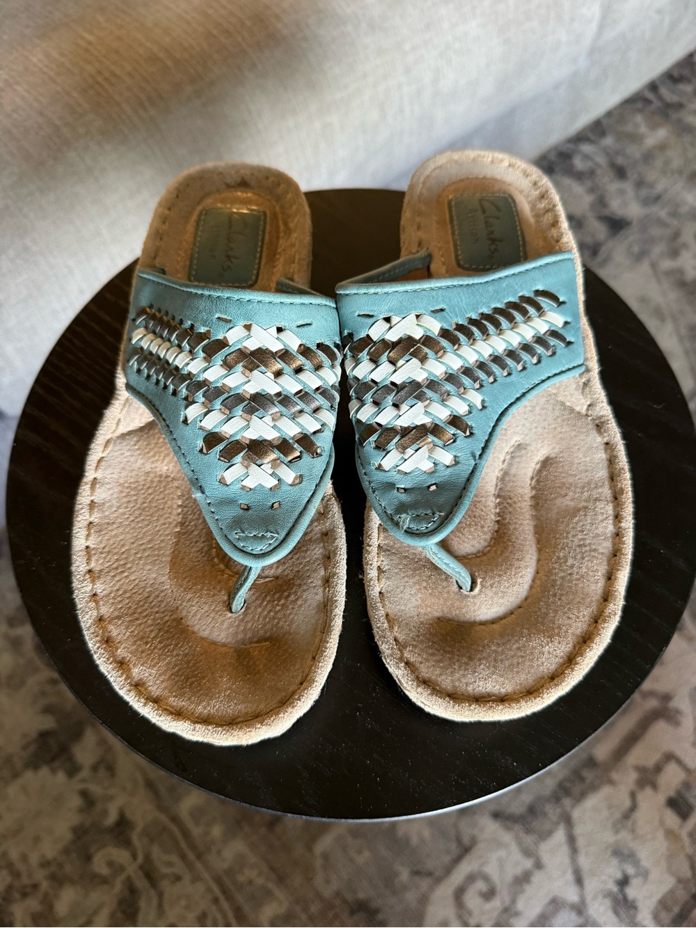 Clark’s Women’s Teal Tuvia Woven Leather Sandals SZ 7